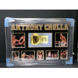 Anthony Crolla - Framed Signed Glove. 7 unsigned photos. ANTHONY CROLLA you out in mount with COA.