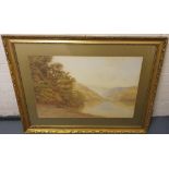 Large James WHAITE (act.1850-1916) watercolour, highland loch, in original heavy gilt frame and