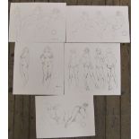5, Peter COLLINS (1923-2001 Pencil, female nudes/figure studies, largest size Approx 41 x 43 cm