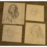 4 good quality Peter Collins (1923-2001) female portraits, coloured pencil, Approx average size is