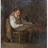 Unsigned, early 19thC oil on hand cut oak panel portrait "The sleeping drunk", unframed, 23 x 22 cm