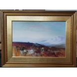 Large, John SHAPLAND (1865-1929) gouache "Dartmoor landscape" in original gilt mount and framed,