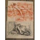 2 good quality, Peter Collins (1923-2001) chalks, female nudes resting on settees, Approx average