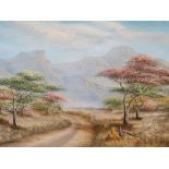 P Chimuchera 1992 oil on board, "South African Landscape", signed and dated, wood framed, The