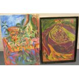 3, Eddie Bianchi (Newcastle-Upon-Tyne active 1975-1985) oils, 1 plant scene & 1 abstract, 1