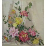 Phyllis I. HIBBERT (1903-1971) watercolour "Winter Roses", signed, mounted and in thin gilt frame,