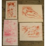 4 good, Peter COLLINS (1923-2001) red chalks, female nudes posing, Approx average size 25 x 40 cm