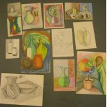 12, Eddie Bianchi (Newcastle-Upon-Tyne active 1975-1995) small cubist still-life drawings, differing