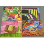 4, Eddie Bianchi (Newcastle-Upon-Tyne active 1975-1995) all abstract oils on paper, all unframed