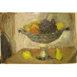 Peter COLLINS (1923-2001) oil on board, "The fruit bowl", studio stamped, unframed, The painting