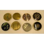 Collection of 8 vintage ladies metal compacts, some enamelled examples