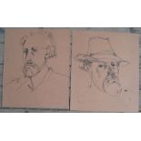 2 Peter Collins (1923-2001) pen, self portraits, Approx average size is 35 x 40 cm