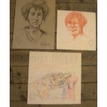 3 good quality Peter Collins (1923-2001) female portraits, pastel/crayon, Approx average size is