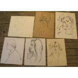 6, Peter COLLINS (1923-2001) pen & pencil, head studies, Average approx size is 42 x 32 cm