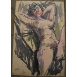 Large Peter COLLINS (1923-2001) watercolour, nude lady reclining, 51 x 76 cm Tatty/tears round the