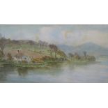 Tom CLOUGH (1867-1943) watercolour "Cottage by a north Wales lake", signed, double mount and thin
