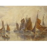 Alexander BALLINGALL (c.1850-1910/11) seascape watercolour "Dutchmen Becalmed", signed, In an old