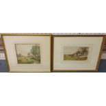 2 antique pastoral scene watercolours, one by Henry John KINNAIRD (1861-1929), the other by A A