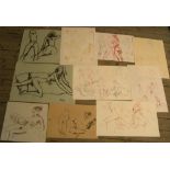 9 Peter Collins (1923-2001) mixed mediums, female figures studies, Approx average size is 34 x 44 cm