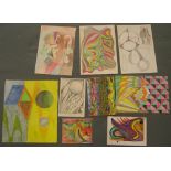 9, Eddie Bianchi (Newcastle-Upon-Tyne active 1975-1995) small cubist drawings, differing mediums,