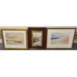 3 old coastal scene watercolours to include a 1902 example by Ethal Kendal another by Robert