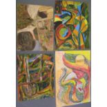 4, Eddie Bianchi (Newcastle-Upon-Tyne active 1975-1985) 3 abstract oils on paper, 1 abstract pastel,