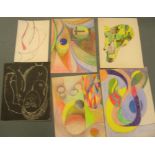 6 Eddie Bianchi (Newcastle-Upon-Tyne active 1975-1995) cubist drawings, differing mediums, all