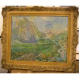 mid 20thC, Oskar KOKOSCHKA (1886-1980) print of the Rhone valley in quality ornate frame, 39 x 49 cm