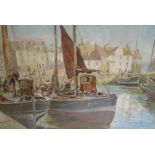 Tom CLOUGH (1867-1943) watercolour "Pittenweem (Scotland) fishing boats in harbour", 36 x 54 cm