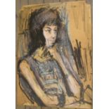 Large Peter COLLINS (1923-2001) watercolour, lady in blue, 50 x 70 cm Tatty/tears round outer some