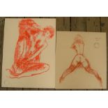 2 good quality, Peter Collins (1923-2001) coloured chalks, female nudes posing, Approx average