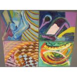 4, Eddie Bianchi (Newcastle-Upon-Tyne active 1975-1985) all abstract oils on paper, all unframed,