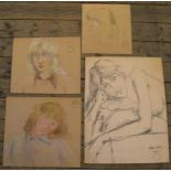 4 Peter Collins (1923-2001) watercolour portraits of ladies, Approx average size of 3 is 28 x 33 cm