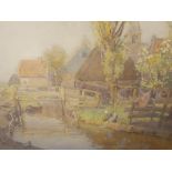 Albert Ernest BROCKBANK (1862-1958) watercolour "Wash day, Dutch canal scene", signed, in original