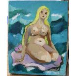 Unsigned French modernist oil on canvas, "Naked Aphrodite", unsigned, unframed, 23 x 18 cm