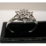 9ct white gold, diamond cluster ring Approx 2.1 grams gross, size O