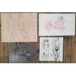 4 quality, Peter COLLINS (1923-2001) coloured chalks/red pen nude figure studies, Average approx