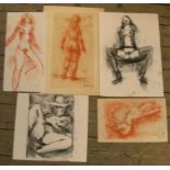 5, Peter Collins (1923-2001) chalks, female nudes posing, Approx average size is 39 x 28 cm