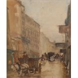 Unsigned antique impressionist watercolour street scene, mounted and framed, The w/c measures 35 x