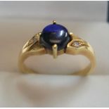 Black opal & diamond yellow gold ring, stamped 750, Gross weight is 3.1 grams size L