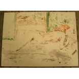 Large modernist, Peter Collins (1923-2001) oils on paper, red-headed female nude at rest, 38 x 51 cm