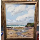 M Martin impressionist oil on board, "Cornish coastal scene", frame, 29 x 25 cm