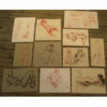 10 small Peter Collins (1923-2001) coloured chalks, female nude studies, Approx average size is 26 x