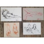 4 good quality, Peter COLLINS (1923-2001) coloured chalks nude figure studies, 51 x 30 cm