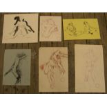 6 Peter Collins (1923-2001) figure studies, differing mediums, Approx average size is 36 x 24 cm