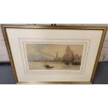 Indistinctly signed, c1900 Italian school watercolour "Fishing boats before St Marks Square &