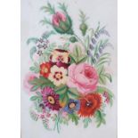 Fine quality, early 20thC oil on milk glass painting of a sprey of flowers, unsigned, modern