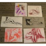 6, Peter Collins (1923-2001) chalks, female nude studies, Approx average size is 38 x 26 cm