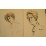 2 Peter Collins (1923-2001) coloured pencil, female portraits, Approx size is 39 x 34 cm