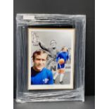 Ron "Chopper" Harris - Framed Signed Photo Montage. 3 images B&W and Colour. FA Cup Winner with COA,
